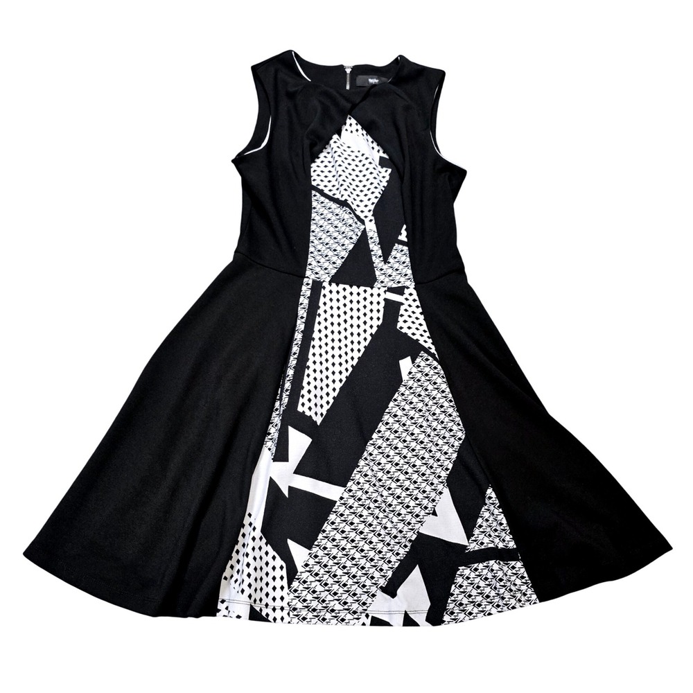 Mossimo Geometric Print Fit & Flare Dress Women's Size S Black White Sleeveless